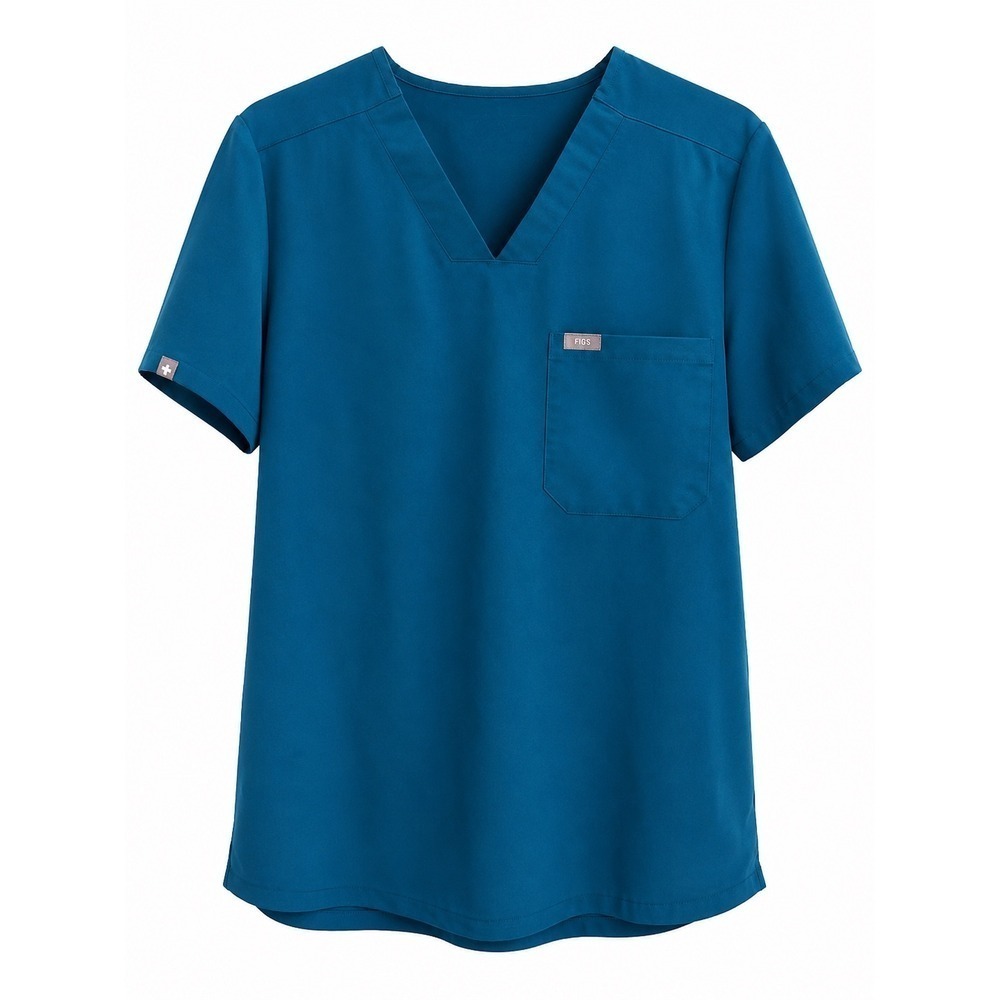 FIGS Teal Scrub Top Large Medical Uniform Pocketed Healthcare Shirt